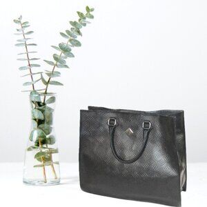 Lalique Cabas Tunga Black Leather Made In France Shopper Tote